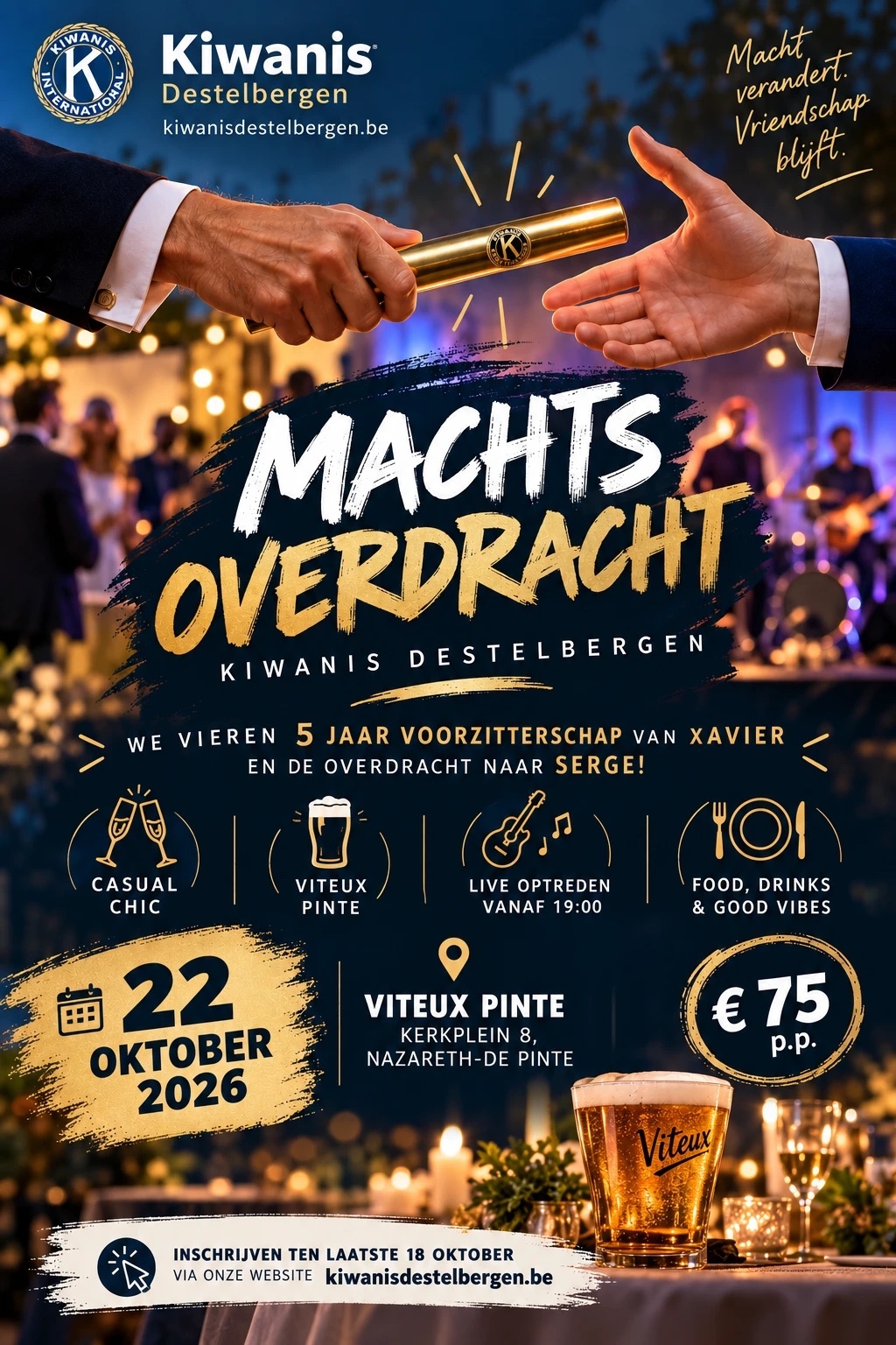 Affiche machtsoverdracht Kiwanis Destelbergen, 22 oktober 2026